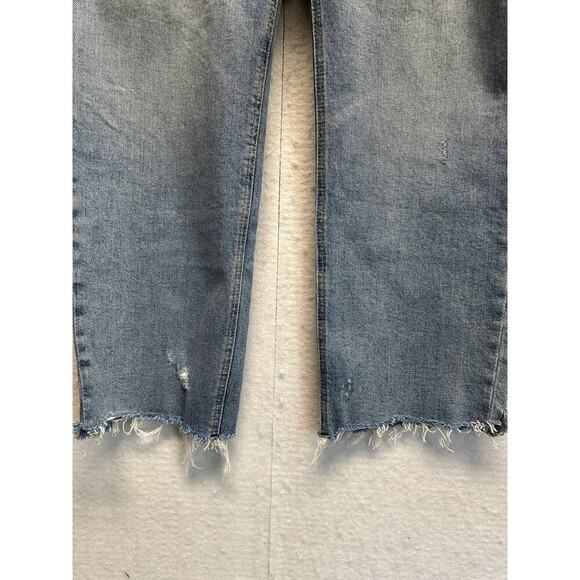 Old Navy Sz 14 Extra High Rise Sky‎ Hi Straight Light Wash Jeans Raw Edge - Picture 2 of 13